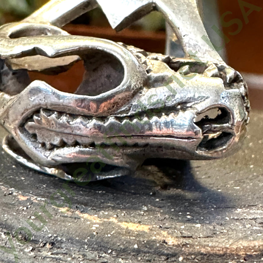 Vintage Solid Sterling Silver Southwestern Wolf Skull Ring Size 12.5