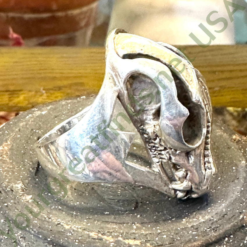 Vintage Solid Sterling Silver Southwestern Wolf Skull Ring Size 12.5