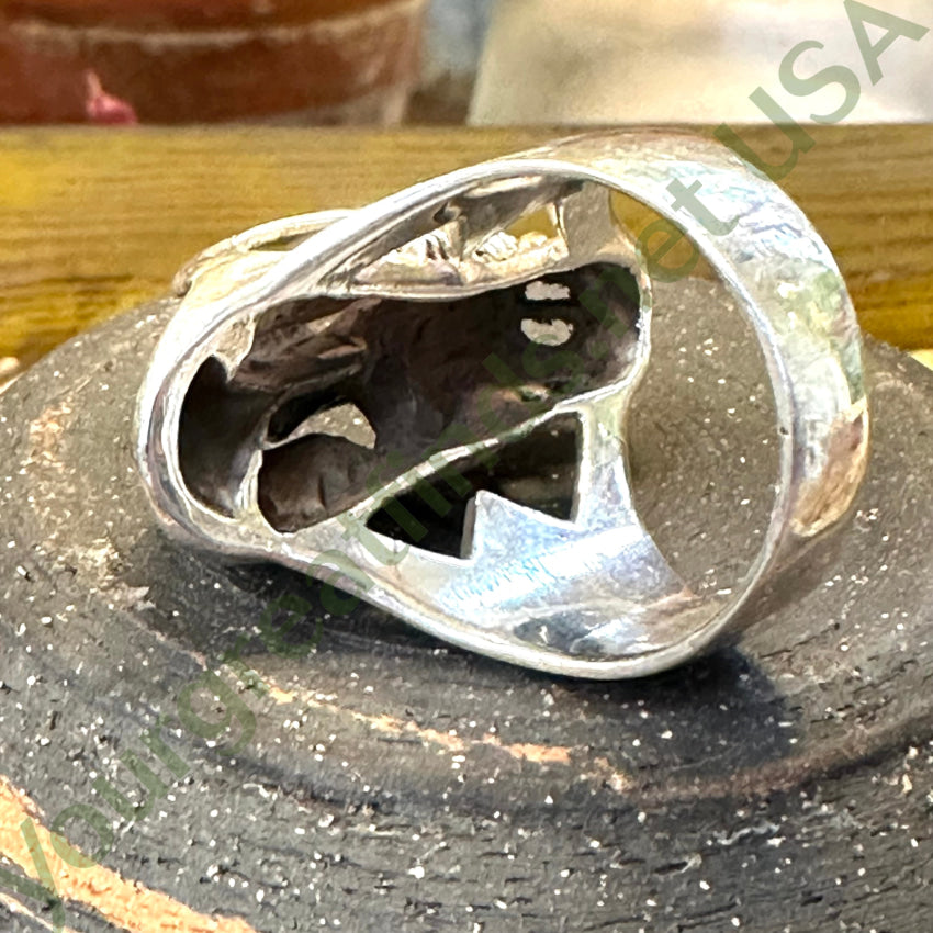 Vintage Solid Sterling Silver Southwestern Wolf Skull Ring Size 12.5