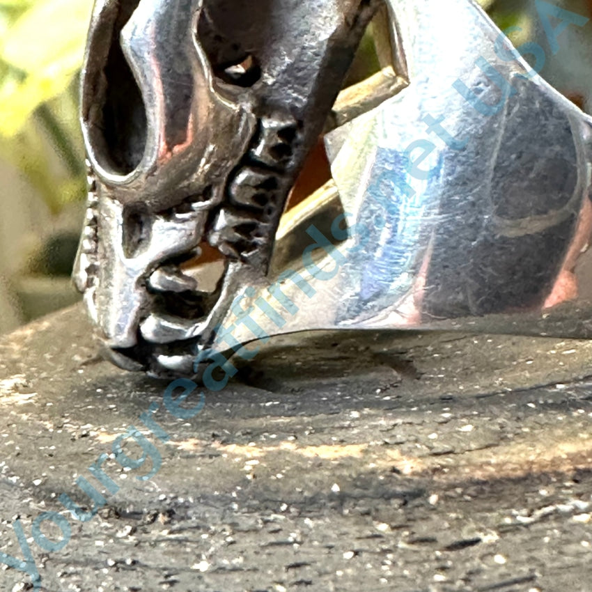 Vintage Solid Sterling Silver Southwestern Wolf Skull Ring Size 12.5