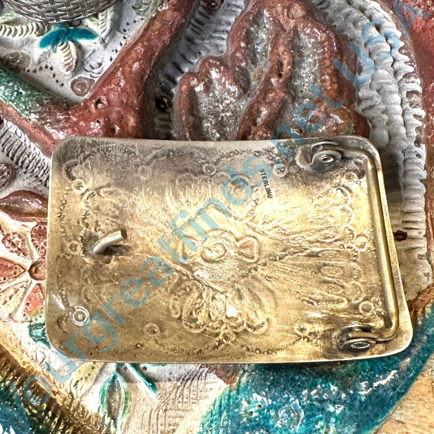 Vintage Solid Sterling Silver Stamp Decorated Belt Buckle Southwestern