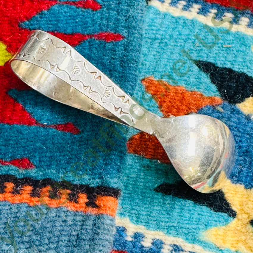 Vintage Solid Sterling Silver Turquoise Baby Spoon Jeffrey Castillo Navajo