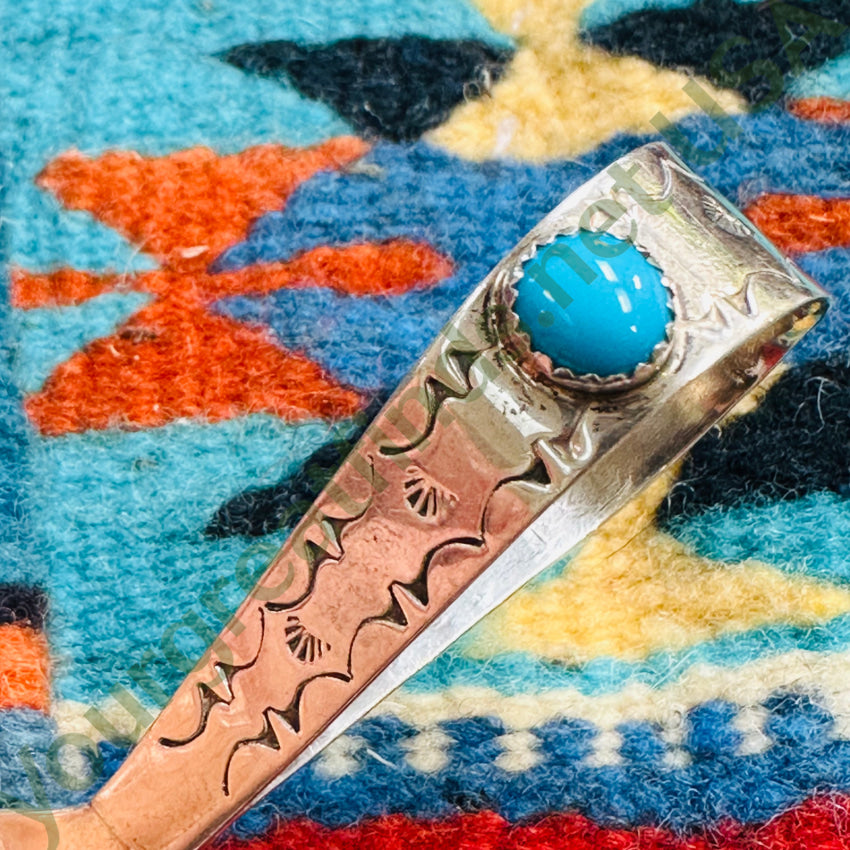 Vintage Solid Sterling Silver Turquoise Baby Spoon Jeffrey Castillo Navajo