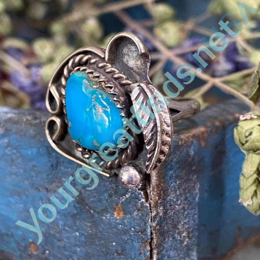 Vintage Southwest Sterling Silver Ring Deep Blue Turquoise 6.5 Yourgreatfinds
