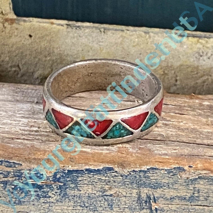 Vintage Southwestern Band Ring with Chip Mosaic Size 9 3/4 Yourgreatfinds
