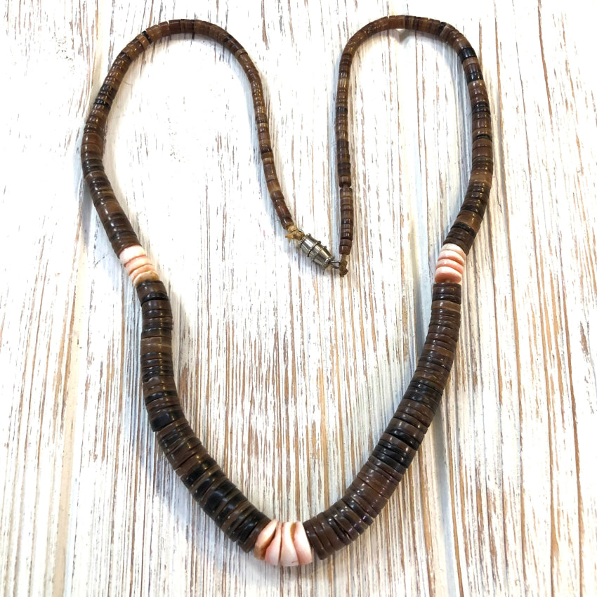 Vintage Southwestern Brown Heishi & Conch Shell Necklace