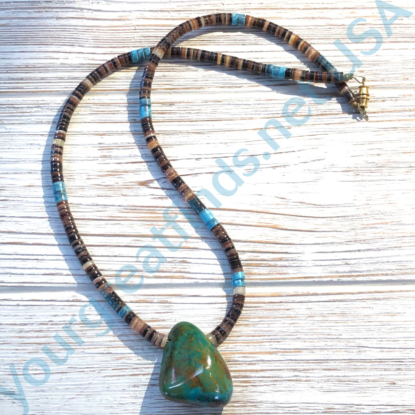 Vintage Southwestern Brown Heishi & Turquoise Necklace