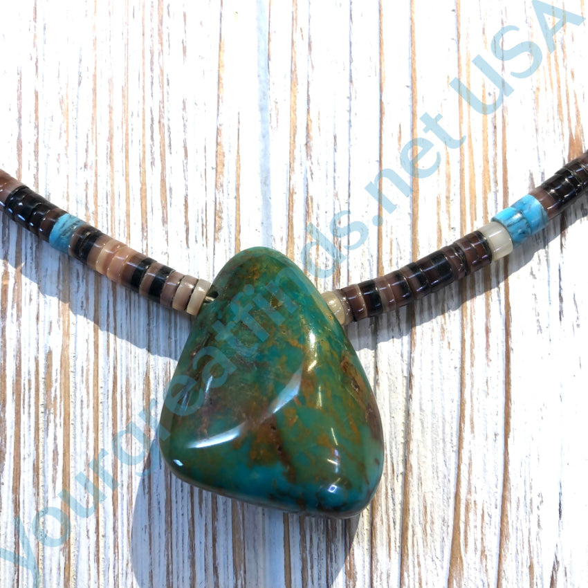 Vintage Southwestern Brown Heishi &amp; Turquoise Necklace