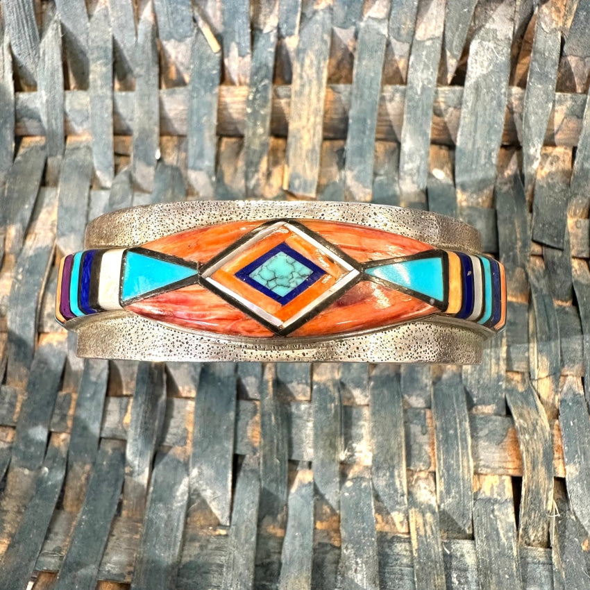 Vintage Southwestern Channel Inlay Sterling Silver Cuff Bracelet