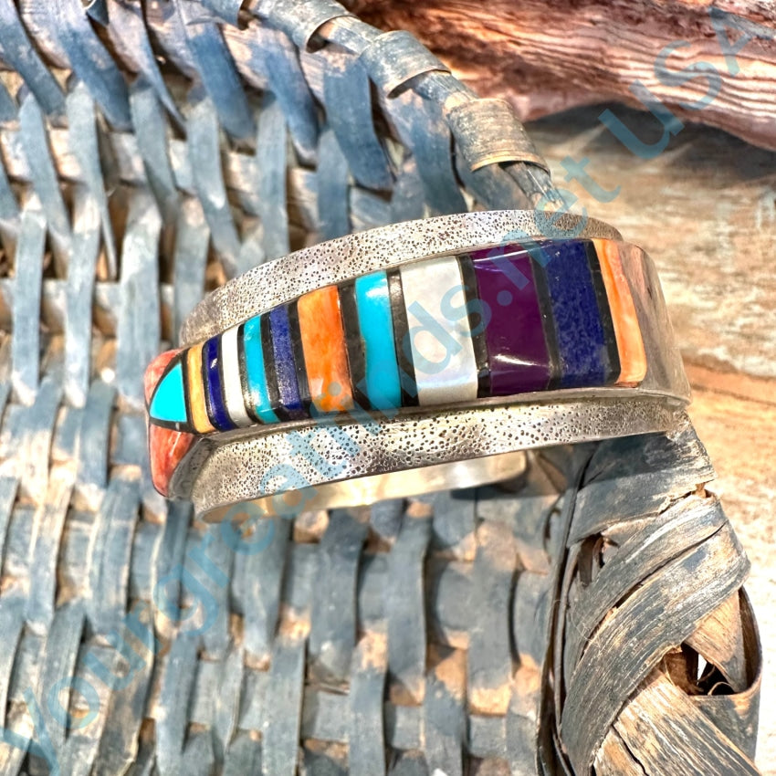 Vintage Southwestern Channel Inlay Sterling Silver Cuff Bracelet