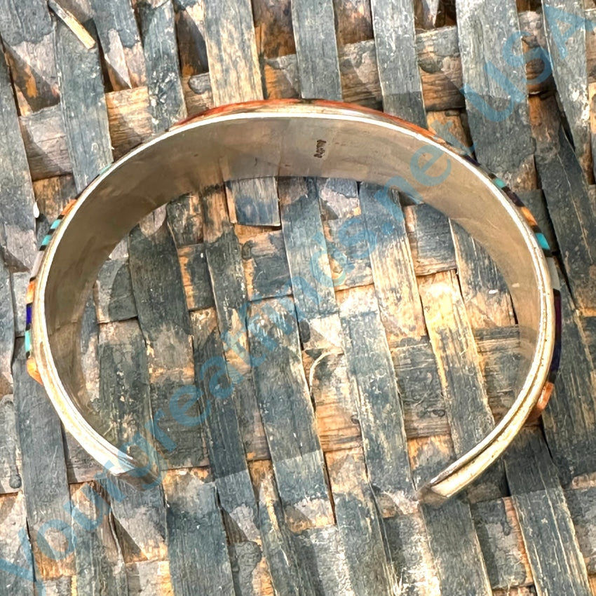 Vintage Southwestern Channel Inlay Sterling Silver Cuff Bracelet