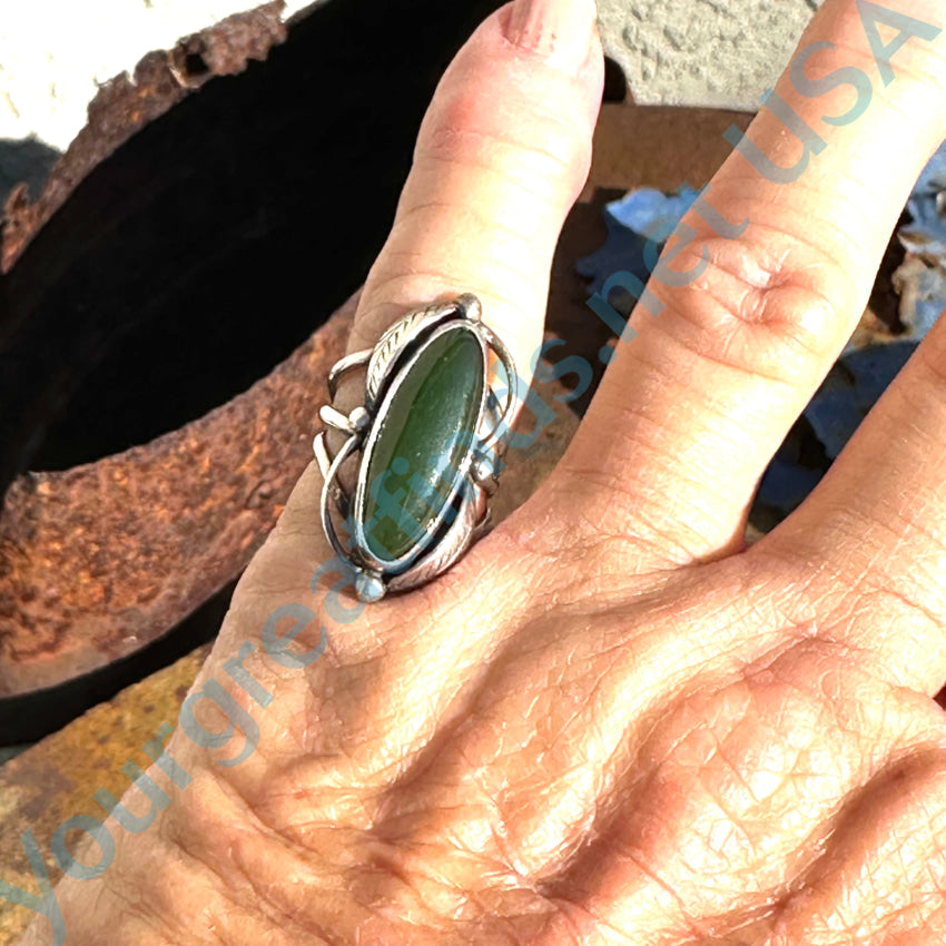Vintage Southwestern Green Jade Ring Size 4 1/4