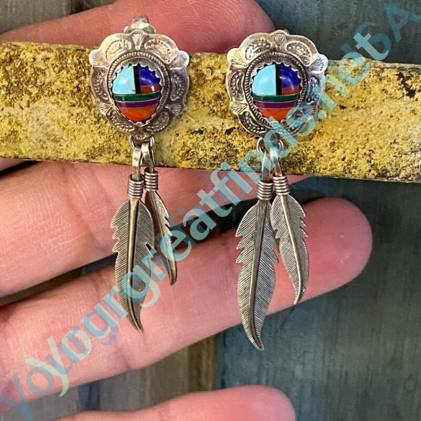 Vintage Southwestern Heart Concho Earrings with Channel Inlay Yourgreatfinds