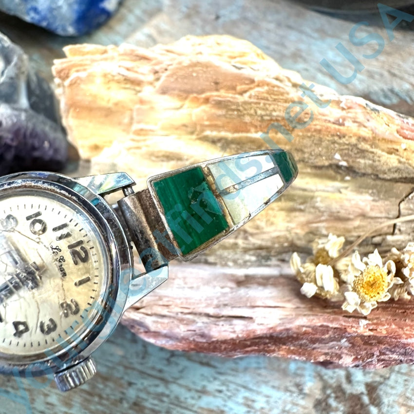 Vintage Southwestern Ladies Sterling Silver Watch Band Malachite