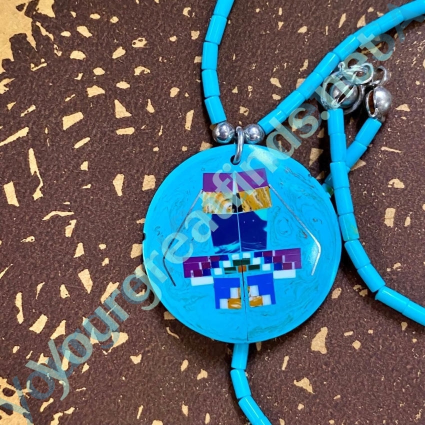 Vintage Southwestern Micro Mosaic Bug Necklace Yourgreatfinds