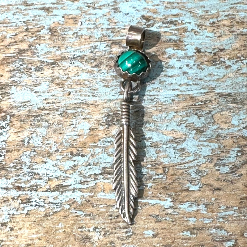 Vintage Southwestern One Feather Pendant Malachite