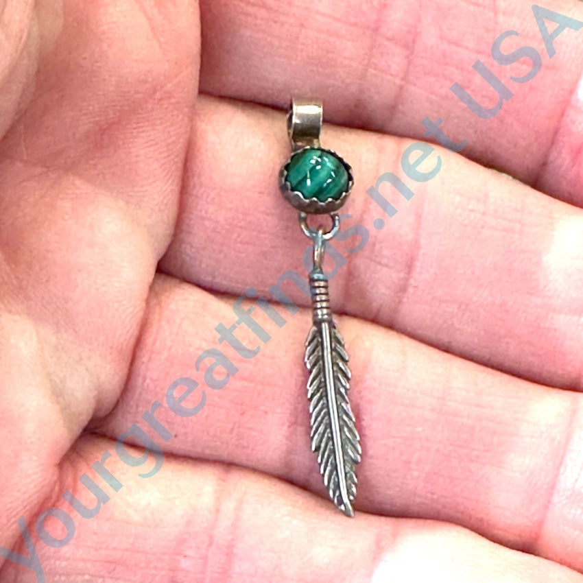 Vintage Southwestern One Feather Pendant Malachite