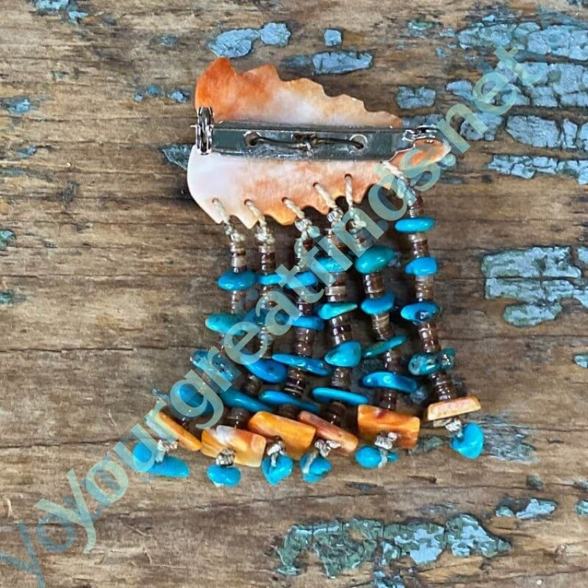 VIntage Southwestern Spiny Oyster and Turquoise Nugget Pin Yourgreatfinds