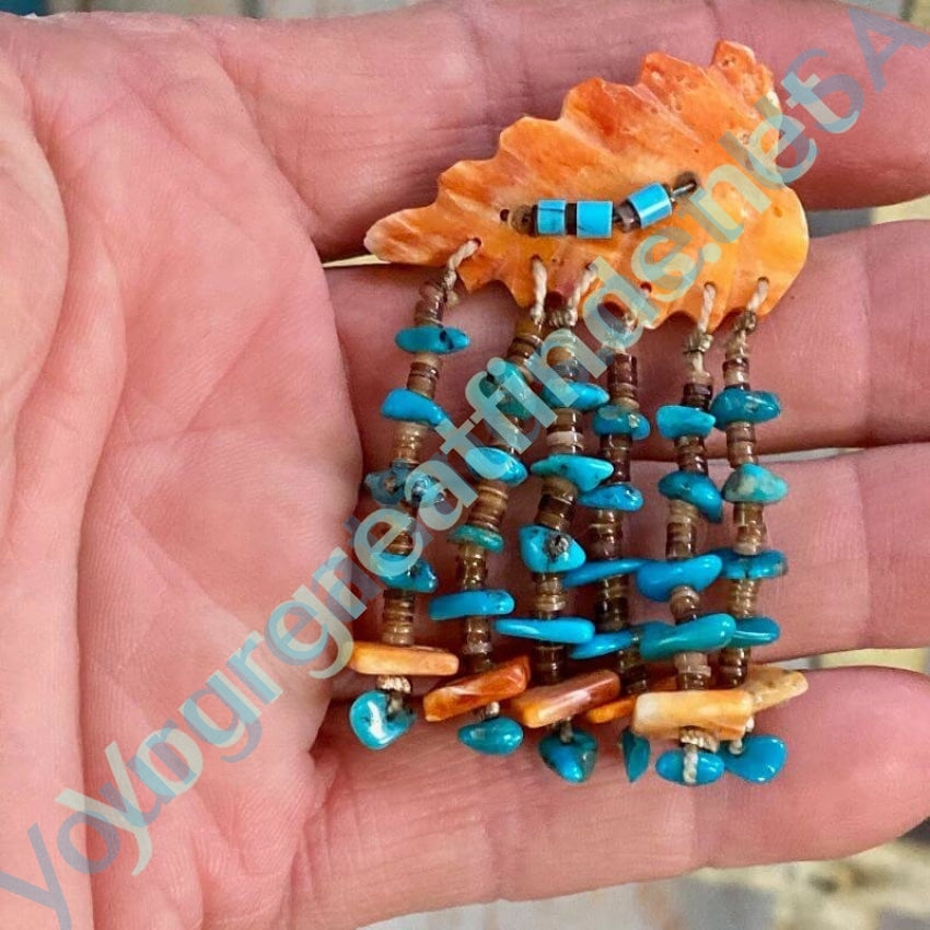 VIntage Southwestern Spiny Oyster and Turquoise Nugget Pin Yourgreatfinds