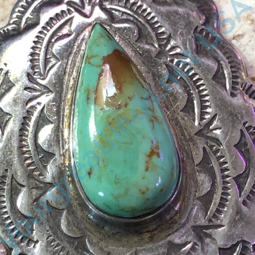 Vintage Southwestern Stamped Sterling Silver Turquoise Pendant Pendant