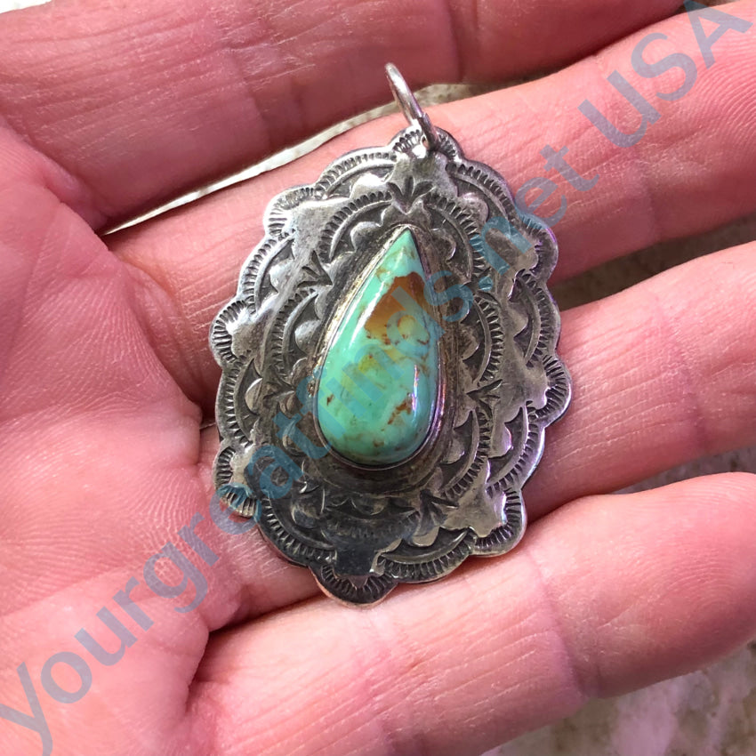 Vintage Southwestern Stamped Sterling Silver Turquoise Pendant Pendant