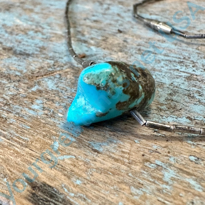 Vintage Southwestern Sterling Liquid Silver Necklace Turquoise Nugget