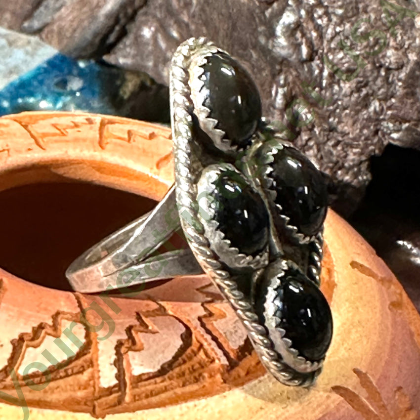 Vintage Southwestern Sterling Silver 4 Stone Onyx Ring Size 6 3/4