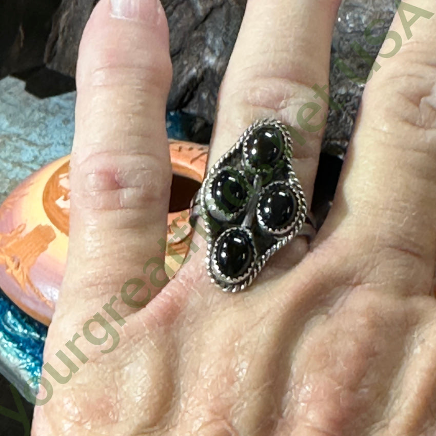 Vintage Southwestern Sterling Silver 4 Stone Onyx Ring Size 6 3/4