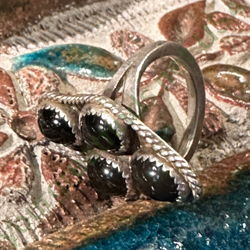Vintage Southwestern Sterling Silver 4 Stone Onyx Ring Size 6 3/4