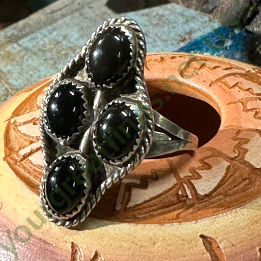 Vintage Southwestern Sterling Silver 4 Stone Onyx Ring Size 6 3/4