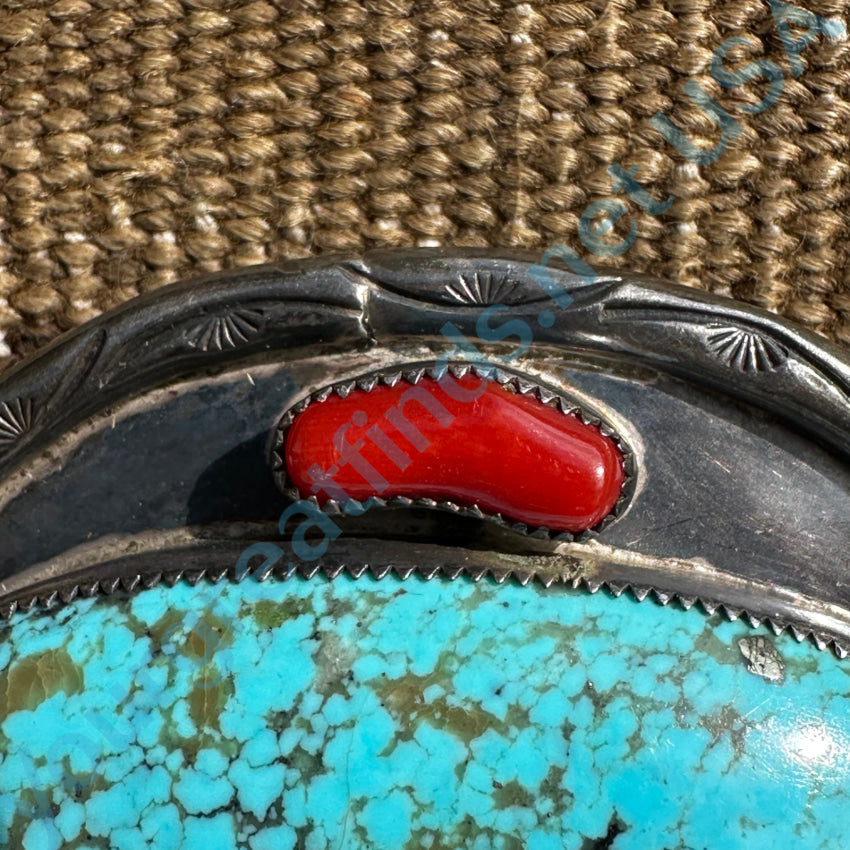 Vintage Southwestern Sterling Silver & #8 Mine Turquoise Belt Buckle Belts