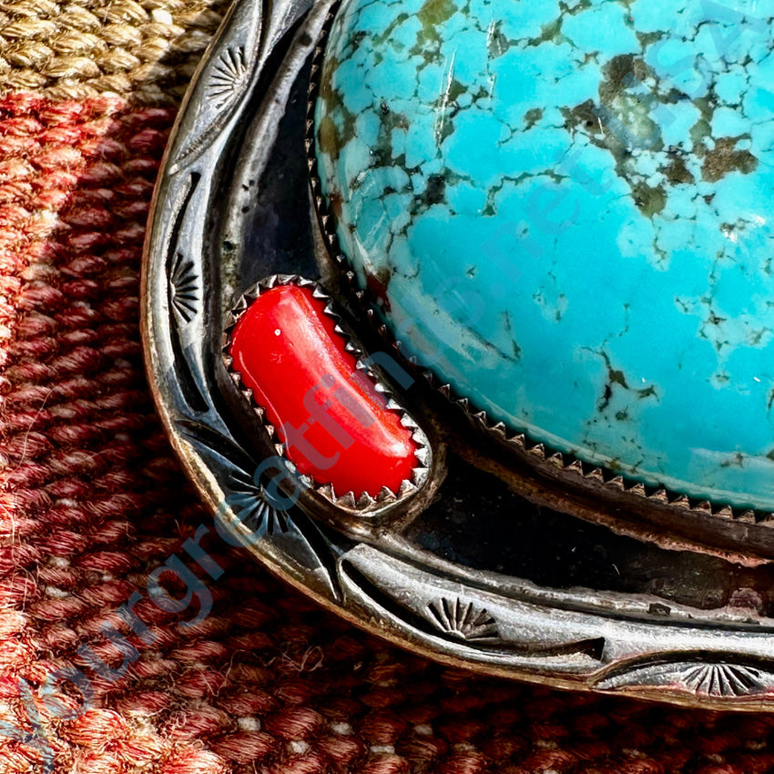 Vintage Southwestern Sterling Silver & #8 Mine Turquoise Belt Buckle Belts