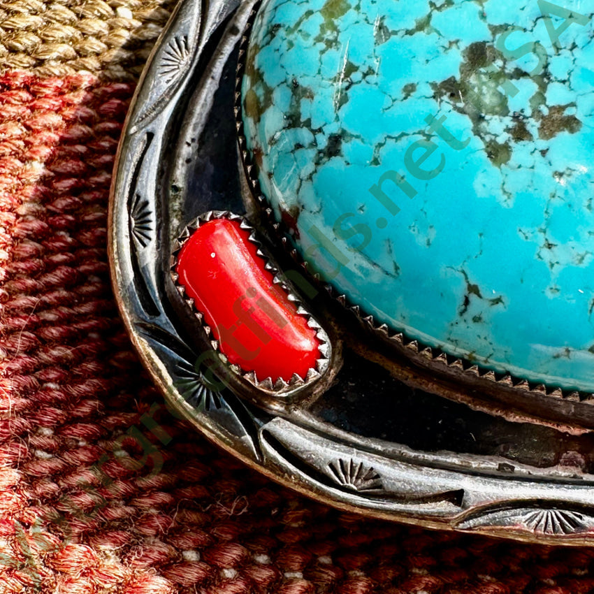 Vintage Southwestern Sterling Silver & #8 Mine Turquoise Belt Buckle Belts