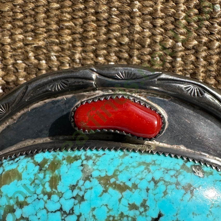 Vintage Southwestern Sterling Silver & #8 Mine Turquoise Belt Buckle Belts