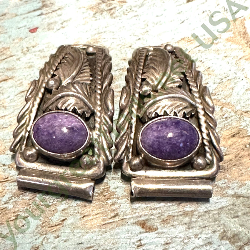 Vintage Southwestern Sterling Silver Appliqué Charolite Watch Band Plates