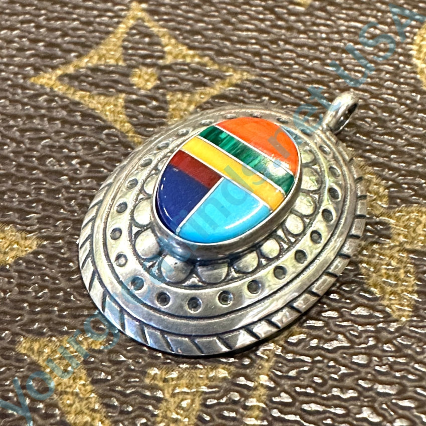 Vintage Southwestern Sterling Silver Channel Inlay Pendant