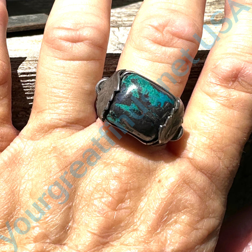 Vintage Southwestern Sterling Silver Chrysocolla 2 Leaf Ring 12 Ring