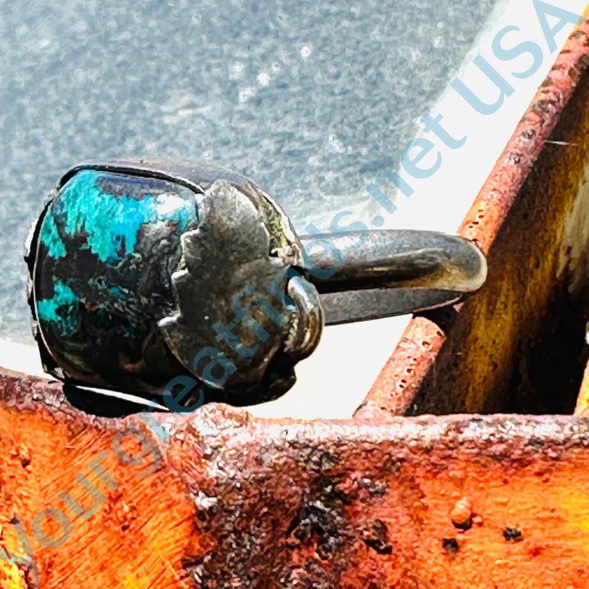 Vintage Southwestern Sterling Silver Chrysocolla 2 Leaf Ring 12 Ring