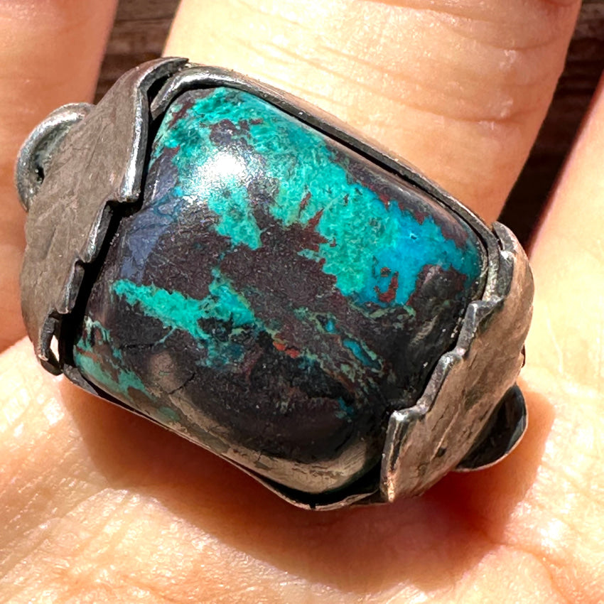 Vintage Southwestern Sterling Silver Chrysocolla 2 Leaf Ring 12 Ring