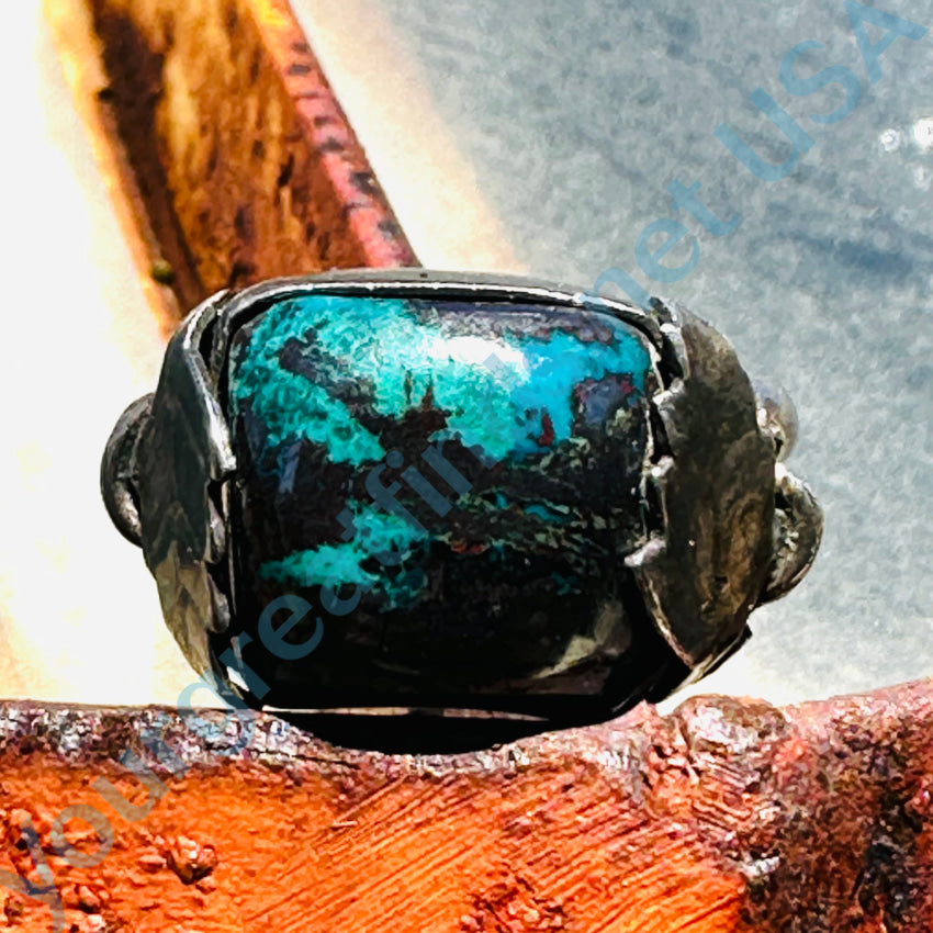 Vintage Southwestern Sterling Silver Chrysocolla 2 Leaf Ring 12 Ring