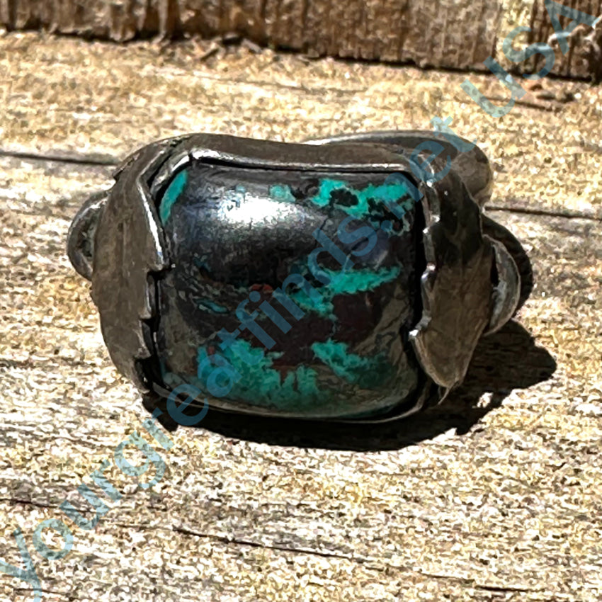 Vintage Southwestern Sterling Silver Chrysocolla 2 Leaf Ring 12 Ring