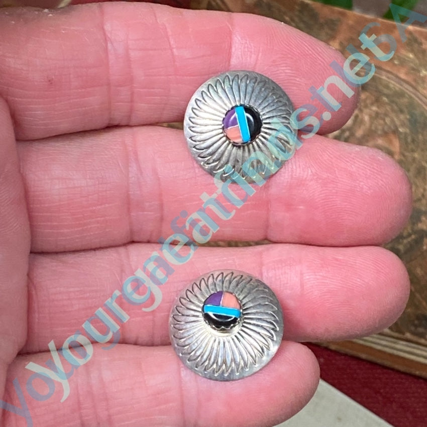 Vintage Southwestern Sterling Silver Concho Inlay Earrings Yourgreatfinds