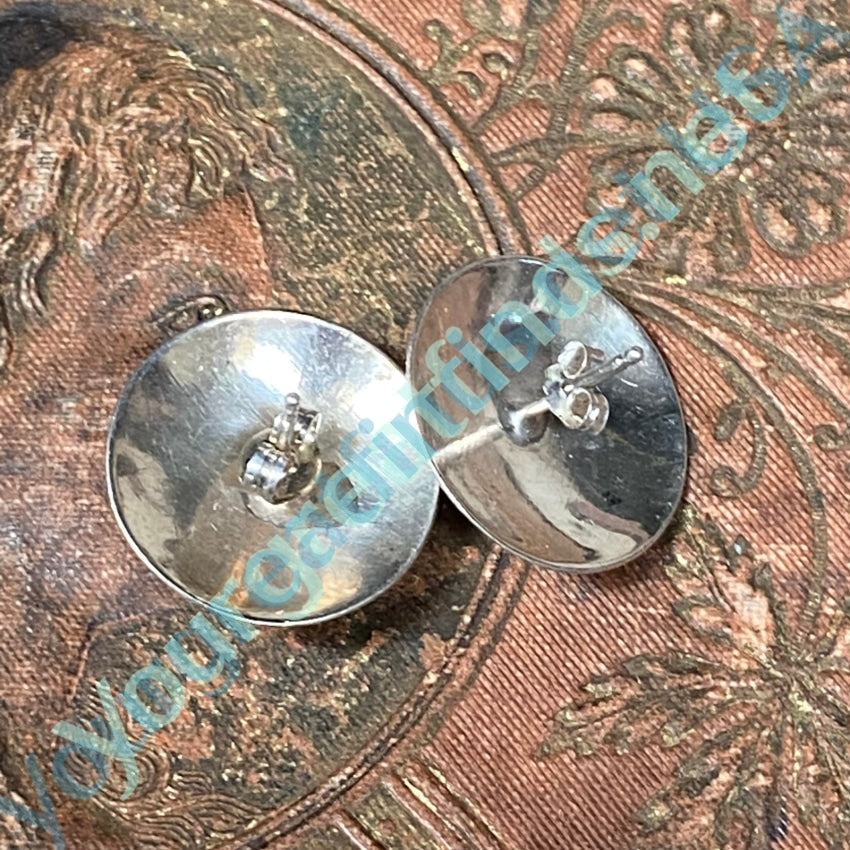 Vintage Southwestern Sterling Silver Concho Inlay Earrings Yourgreatfinds