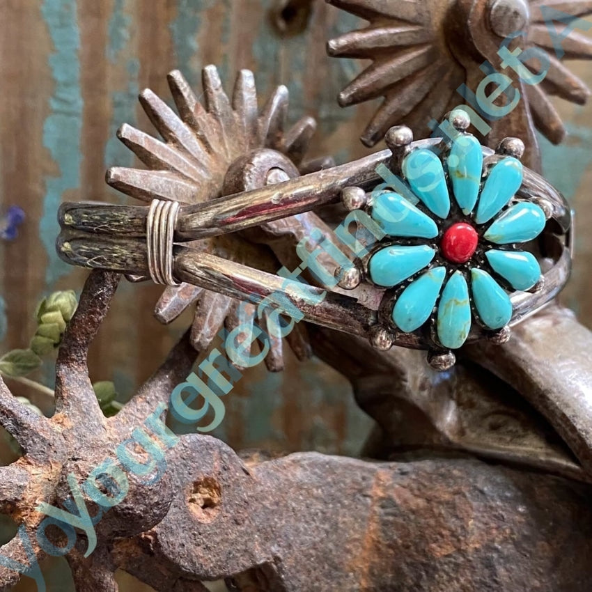 Vintage Southwestern Sterling Silver Flower Bracelet Yourgreatfinds