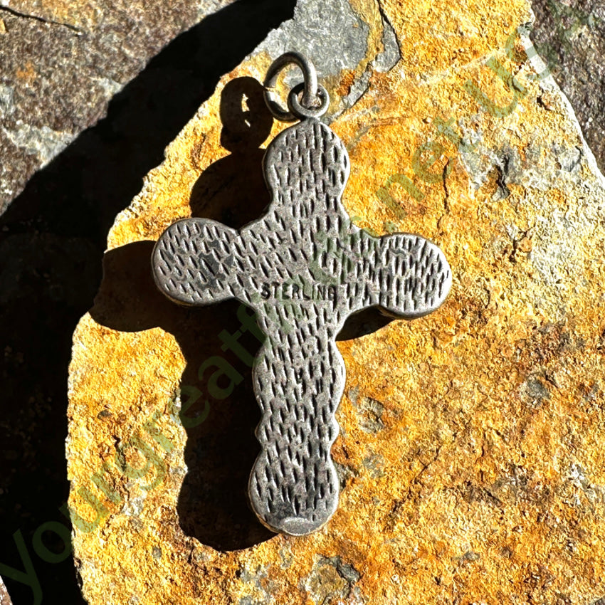 Vintage Southwestern Sterling Silver & Golden Mother-Of-Pearl Cross Pendant Pendant