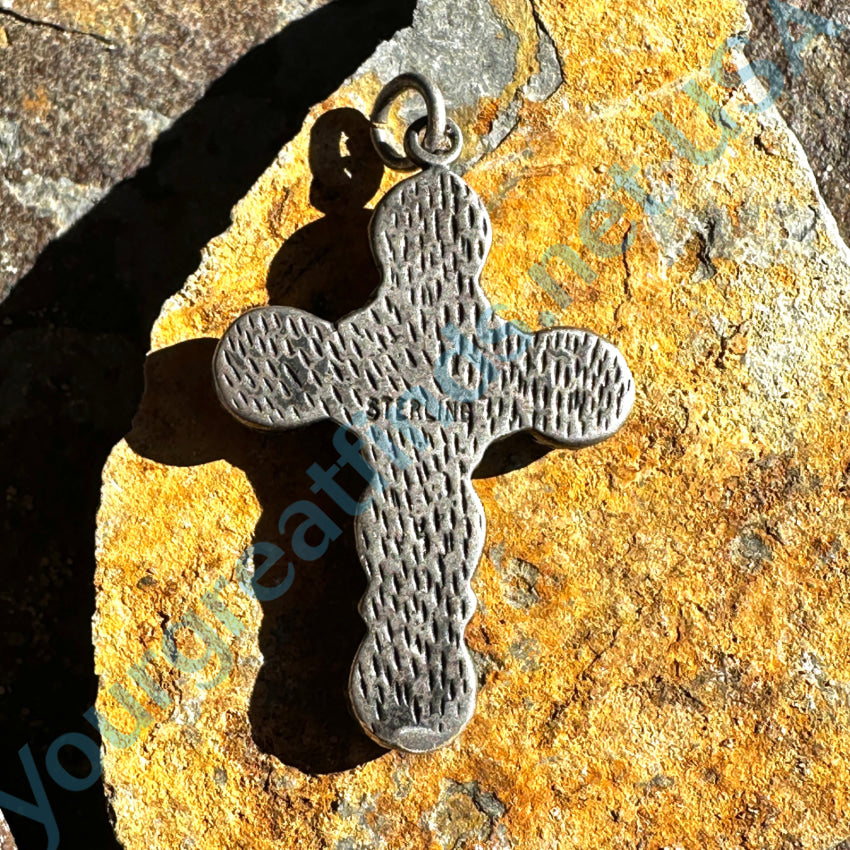 Vintage Southwestern Sterling Silver & Golden Mother-Of-Pearl Cross Pendant Pendant