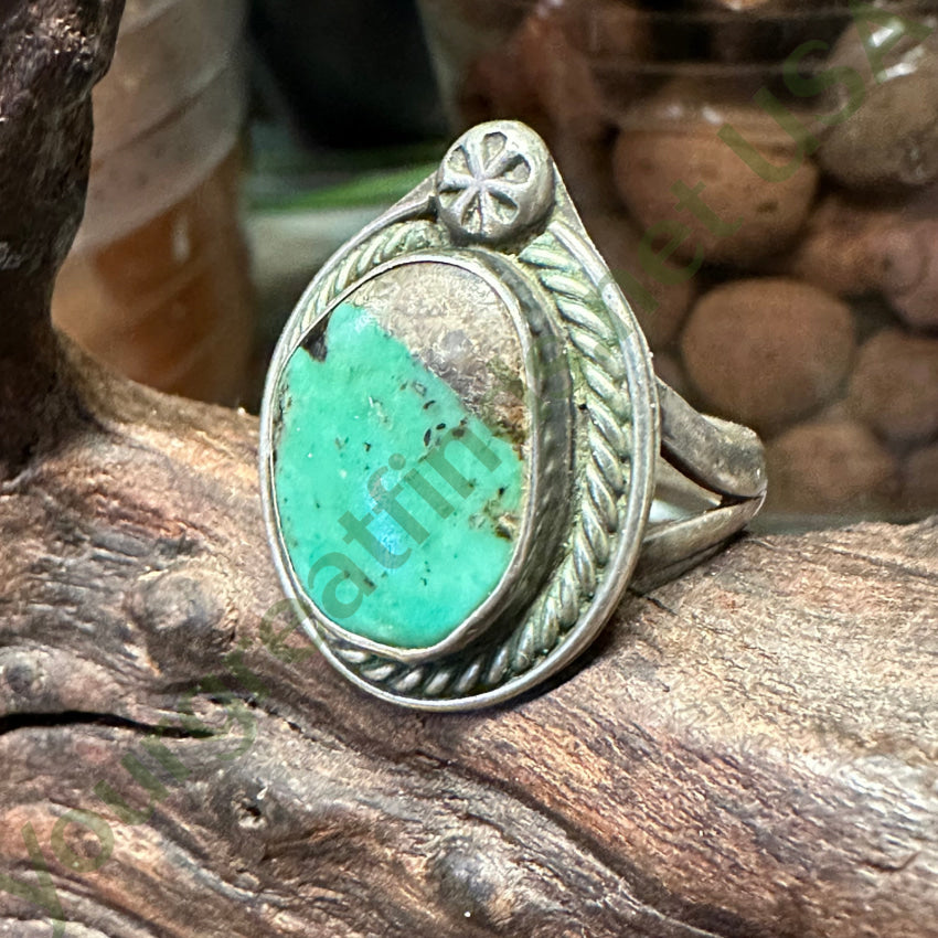Vintage Southwestern Sterling Silver Mint Turquoise Ring Size 9 1/8