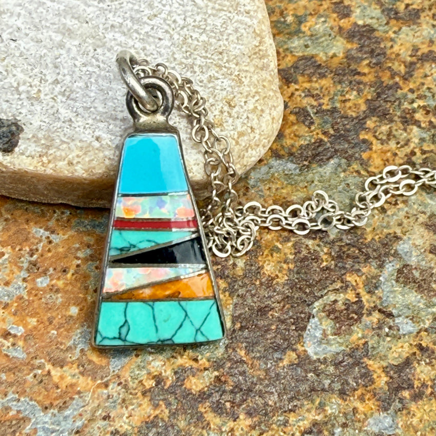 Vintage Southwestern Sterling Silver Opal Turquoise Necklace necklace
