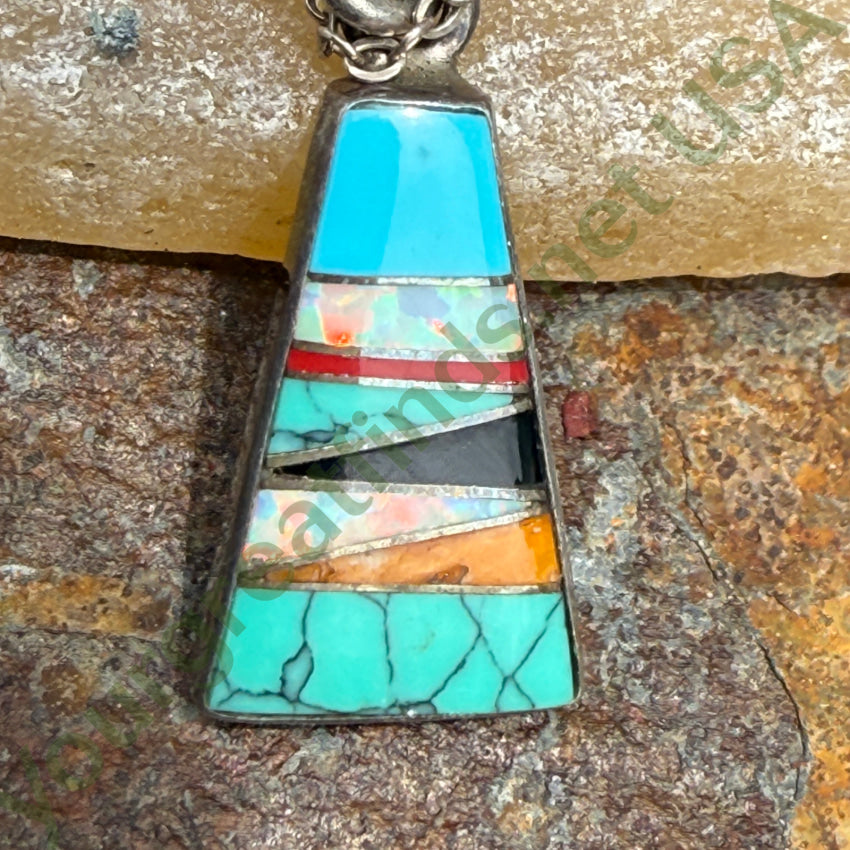 Vintage Southwestern Sterling Silver Opal Turquoise Necklace necklace