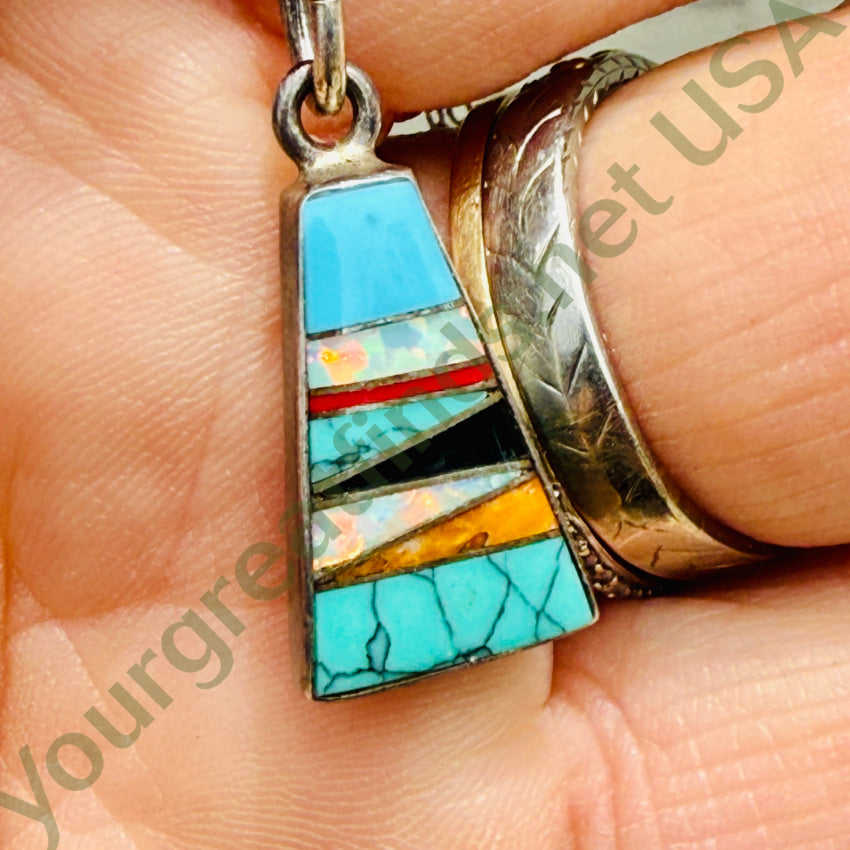 Vintage Southwestern Sterling Silver Opal Turquoise Necklace necklace